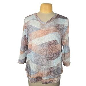 Carine XL Womens XL Abstract Knit Crinkle Tunic Top Casual Boho Artsy Flowy Chic